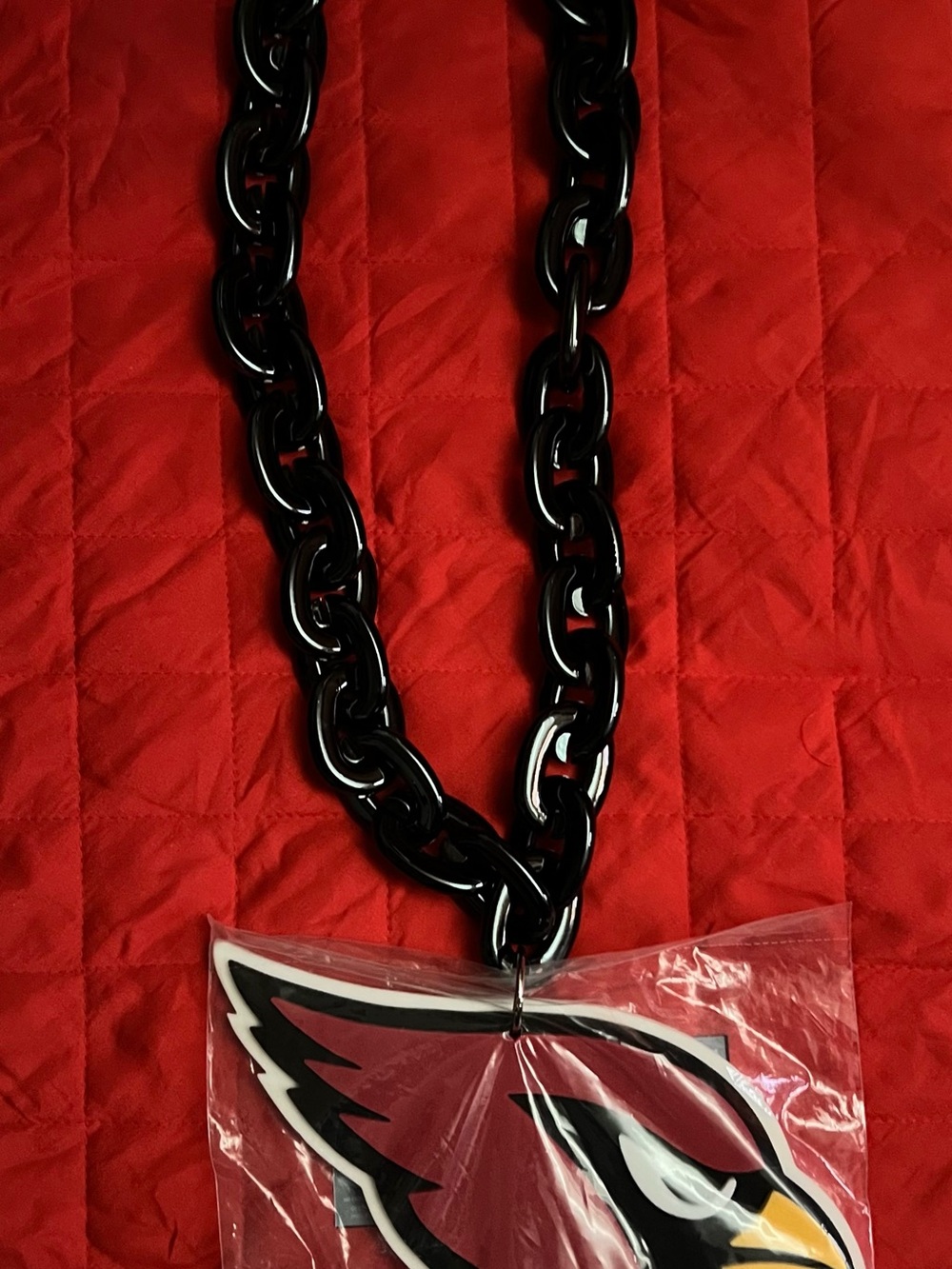 Arizona Cardinals Statement Necklace - Black Chain with Red/White Pendant
